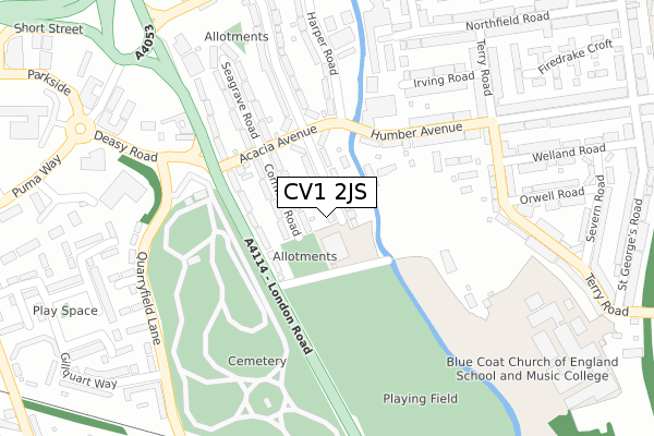 CV1 2JS map - large scale - OS Open Zoomstack (Ordnance Survey)