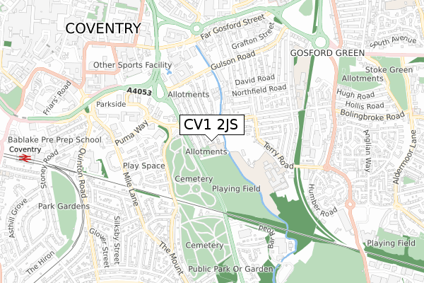 CV1 2JS map - small scale - OS Open Zoomstack (Ordnance Survey)