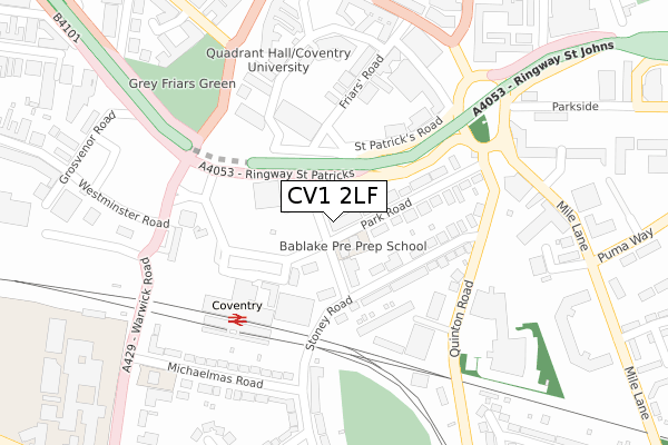 CV1 2LF map - large scale - OS Open Zoomstack (Ordnance Survey)