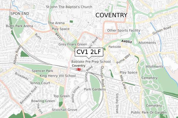 CV1 2LF map - small scale - OS Open Zoomstack (Ordnance Survey)