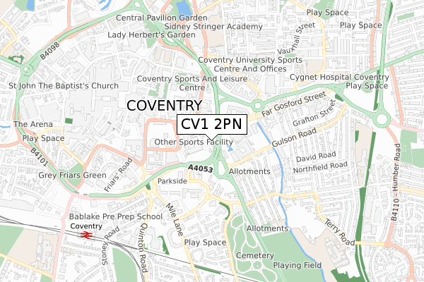 CV1 2PN map - small scale - OS Open Zoomstack (Ordnance Survey)