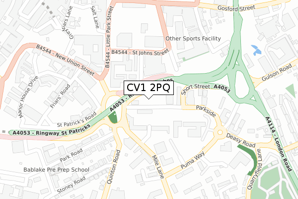 CV1 2PQ map - large scale - OS Open Zoomstack (Ordnance Survey)