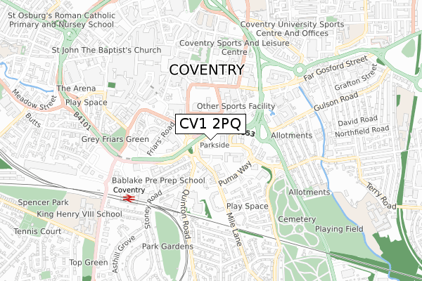 CV1 2PQ map - small scale - OS Open Zoomstack (Ordnance Survey)