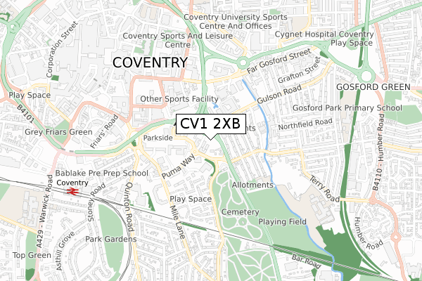 CV1 2XB map - small scale - OS Open Zoomstack (Ordnance Survey)