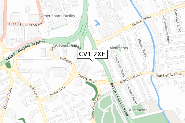 CV1 2XE map - large scale - OS Open Zoomstack (Ordnance Survey)