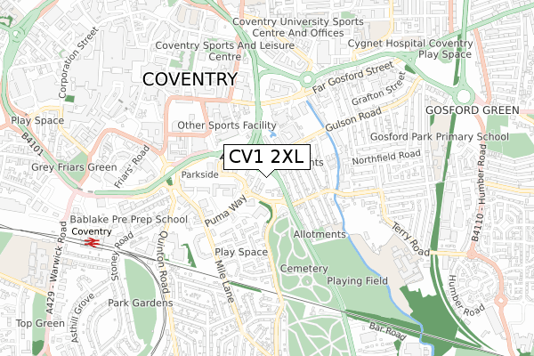 CV1 2XL map - small scale - OS Open Zoomstack (Ordnance Survey)