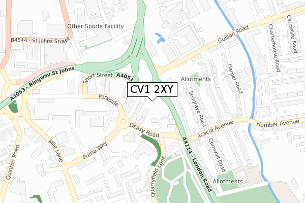 CV1 2XY map - large scale - OS Open Zoomstack (Ordnance Survey)