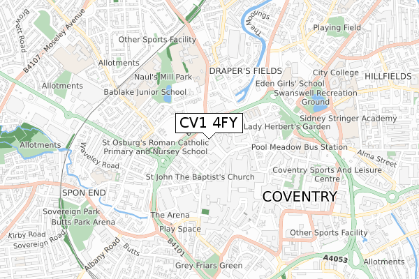 CV1 4FY map - small scale - OS Open Zoomstack (Ordnance Survey)