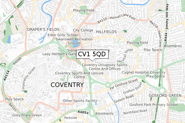 CV1 5QD map - small scale - OS Open Zoomstack (Ordnance Survey)