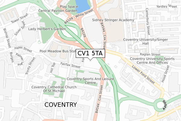 CV1 5TA map - large scale - OS Open Zoomstack (Ordnance Survey)