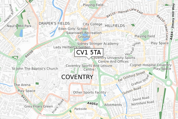 CV1 5TA map - small scale - OS Open Zoomstack (Ordnance Survey)