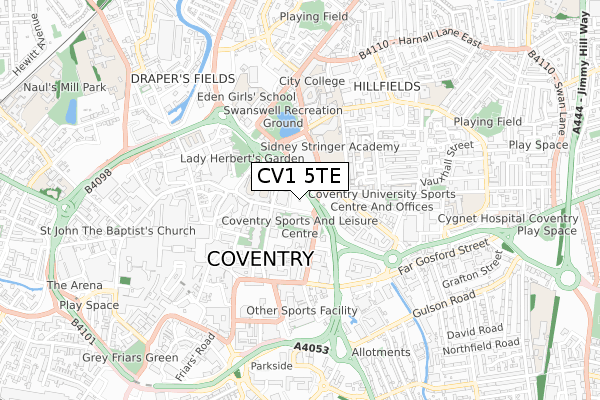 CV1 5TE map - small scale - OS Open Zoomstack (Ordnance Survey)