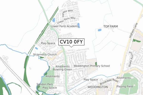 CV10 0FY map - small scale - OS Open Zoomstack (Ordnance Survey)