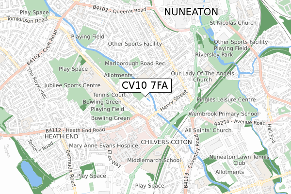 CV10 7FA map - small scale - OS Open Zoomstack (Ordnance Survey)