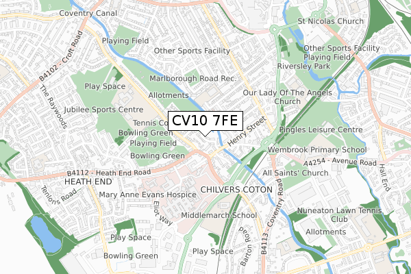 CV10 7FE map - small scale - OS Open Zoomstack (Ordnance Survey)