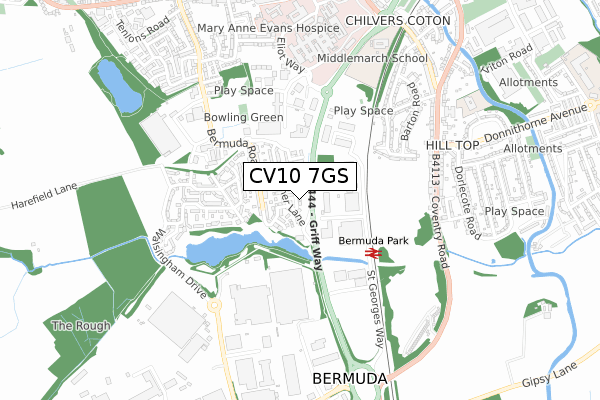 CV10 7GS map - small scale - OS Open Zoomstack (Ordnance Survey)