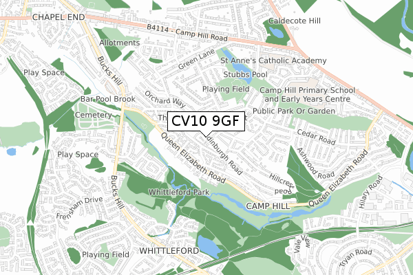 CV10 9GF map - small scale - OS Open Zoomstack (Ordnance Survey)