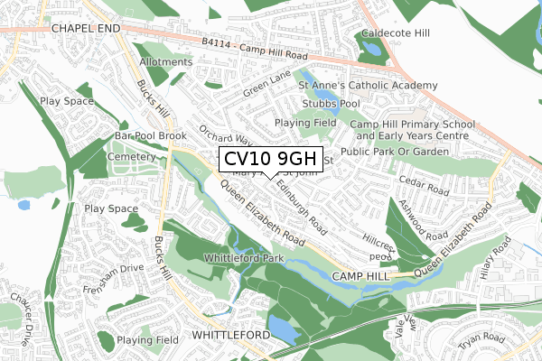 CV10 9GH map - small scale - OS Open Zoomstack (Ordnance Survey)