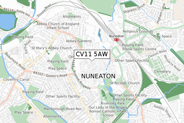 CV11 5AW map - small scale - OS Open Zoomstack (Ordnance Survey)