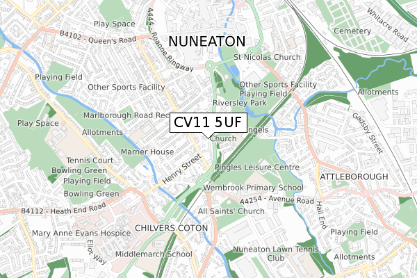 CV11 5UF map - small scale - OS Open Zoomstack (Ordnance Survey)