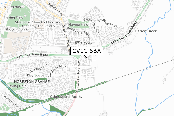 CV11 6BA map - small scale - OS Open Zoomstack (Ordnance Survey)