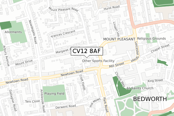 CV12 8AF map - large scale - OS Open Zoomstack (Ordnance Survey)