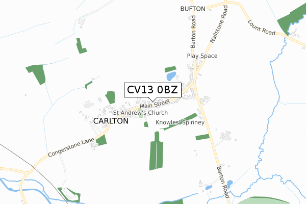 CV13 0BZ map - small scale - OS Open Zoomstack (Ordnance Survey)