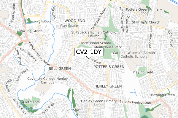 CV2 1DY map - small scale - OS Open Zoomstack (Ordnance Survey)