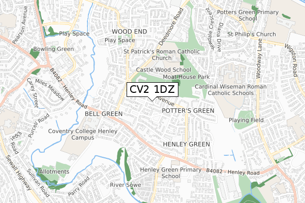 CV2 1DZ map - small scale - OS Open Zoomstack (Ordnance Survey)