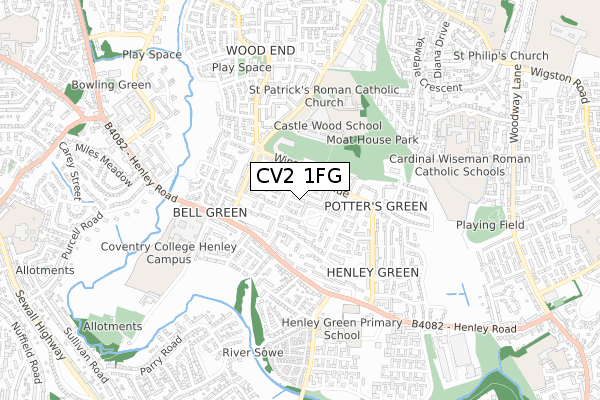 CV2 1FG map - small scale - OS Open Zoomstack (Ordnance Survey)