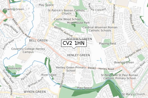 CV2 1HN map - small scale - OS Open Zoomstack (Ordnance Survey)