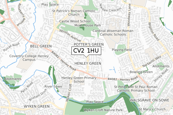 CV2 1HU map - small scale - OS Open Zoomstack (Ordnance Survey)