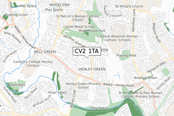 CV2 1TA map - small scale - OS Open Zoomstack (Ordnance Survey)