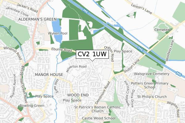 CV2 1UW map - small scale - OS Open Zoomstack (Ordnance Survey)