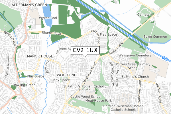 CV2 1UX map - small scale - OS Open Zoomstack (Ordnance Survey)