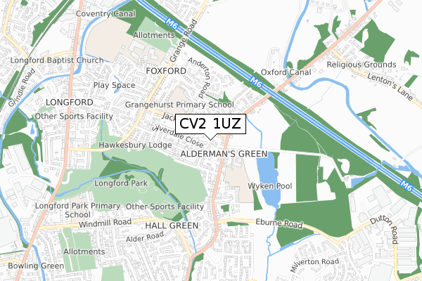 CV2 1UZ map - small scale - OS Open Zoomstack (Ordnance Survey)