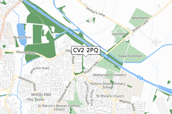 CV2 2PQ map - small scale - OS Open Zoomstack (Ordnance Survey)