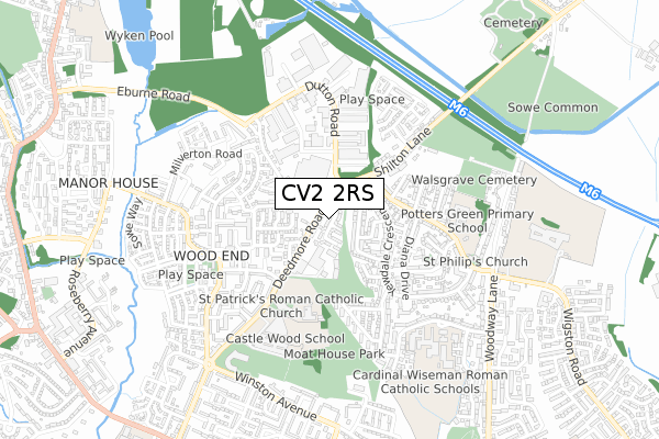 CV2 2RS map - small scale - OS Open Zoomstack (Ordnance Survey)