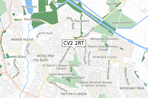 CV2 2RT map - small scale - OS Open Zoomstack (Ordnance Survey)