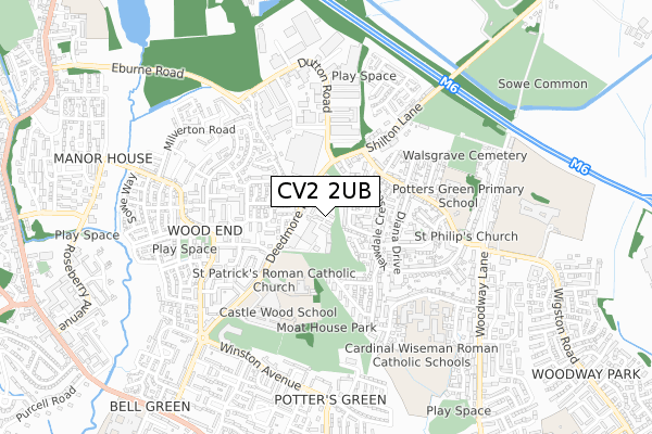 CV2 2UB map - small scale - OS Open Zoomstack (Ordnance Survey)