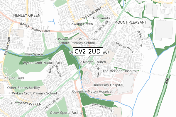 CV2 2UD map - small scale - OS Open Zoomstack (Ordnance Survey)