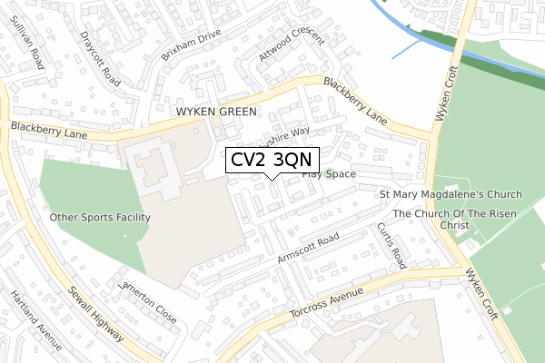 CV2 3QN map - large scale - OS Open Zoomstack (Ordnance Survey)