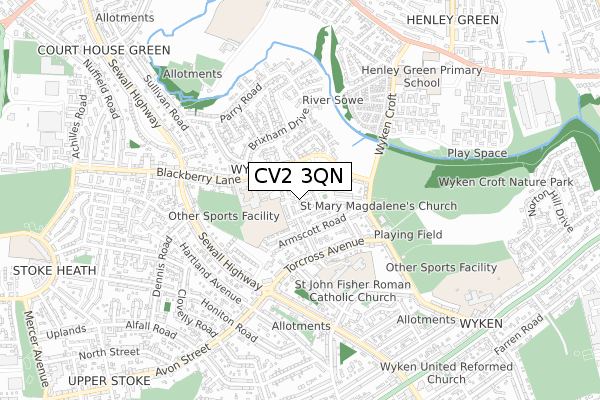 CV2 3QN map - small scale - OS Open Zoomstack (Ordnance Survey)