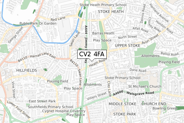 CV2 4FA map - small scale - OS Open Zoomstack (Ordnance Survey)