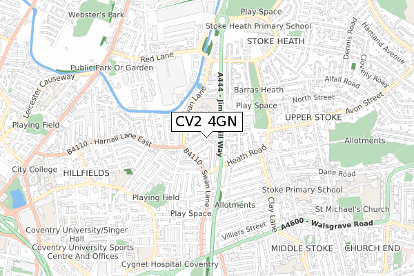 CV2 4GN map - small scale - OS Open Zoomstack (Ordnance Survey)