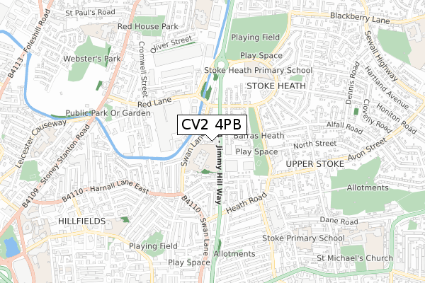 CV2 4PB map - small scale - OS Open Zoomstack (Ordnance Survey)