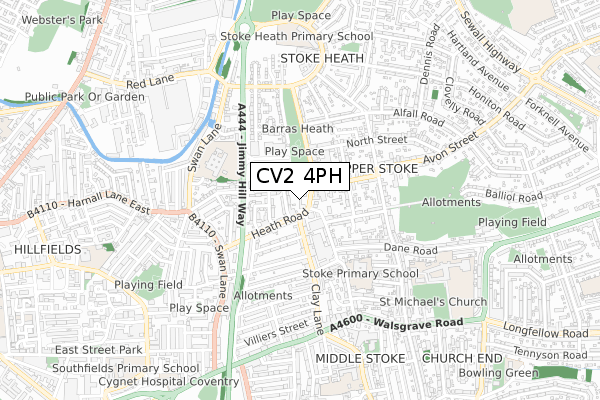 CV2 4PH map - small scale - OS Open Zoomstack (Ordnance Survey)