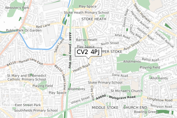 CV2 4PJ map - small scale - OS Open Zoomstack (Ordnance Survey)