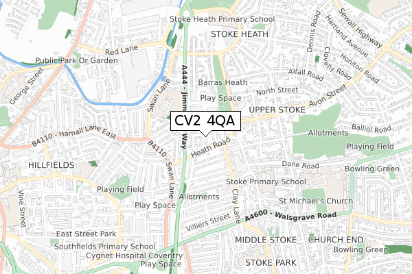 CV2 4QA map - small scale - OS Open Zoomstack (Ordnance Survey)