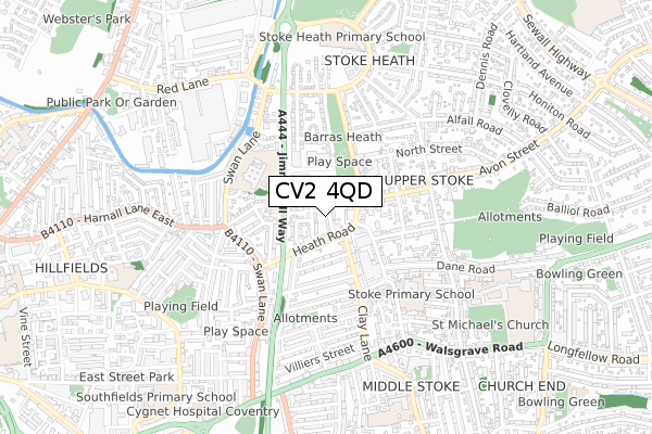 CV2 4QD map - small scale - OS Open Zoomstack (Ordnance Survey)